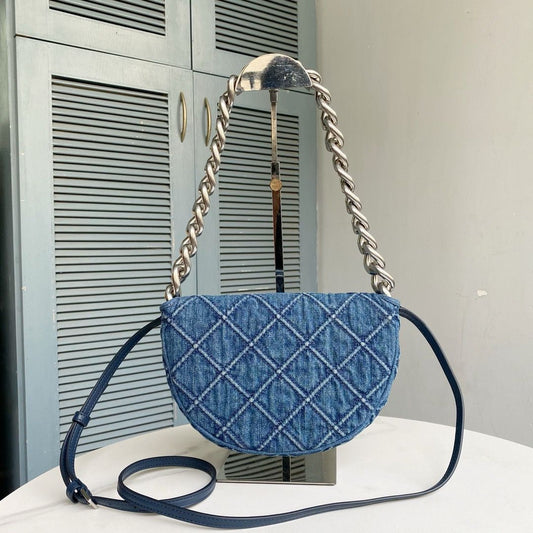 TORY BURCH DENIM CRESCENT BAG