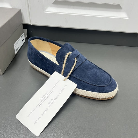 Washed suede loafer sneakers with natural rubber sole